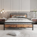 HOJINLINERO King Size Metal Bed Frame with Industrial Wooden Headboard