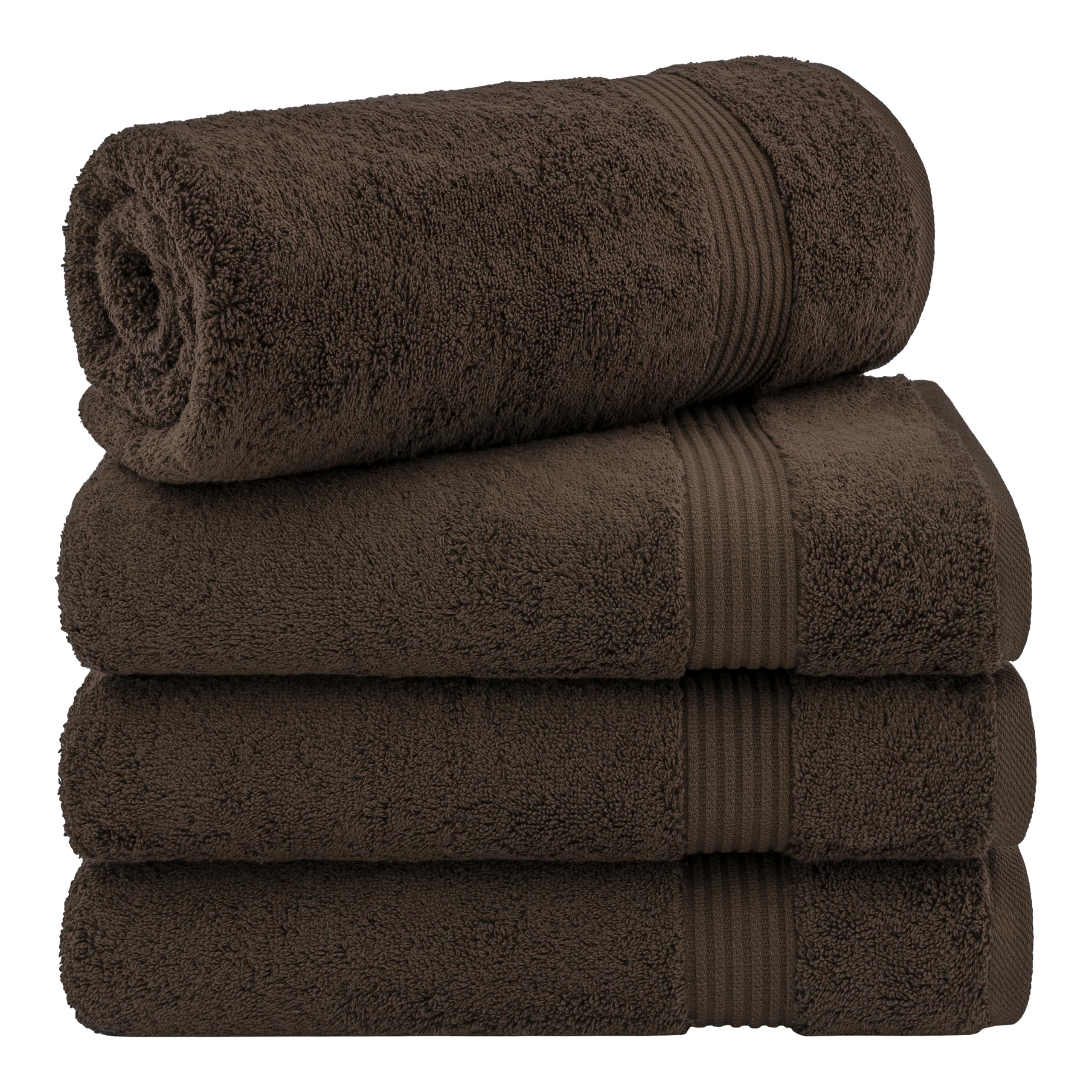Cotton Paradise Turkish Cotton Bath Towel Set | 4-Piece, Brown, 600 GSM