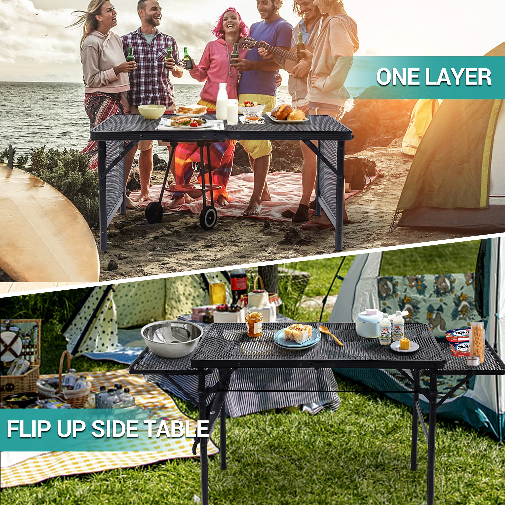 Nice C Folding Grill Table | Adjustable Height Portable Mesh Camping Table