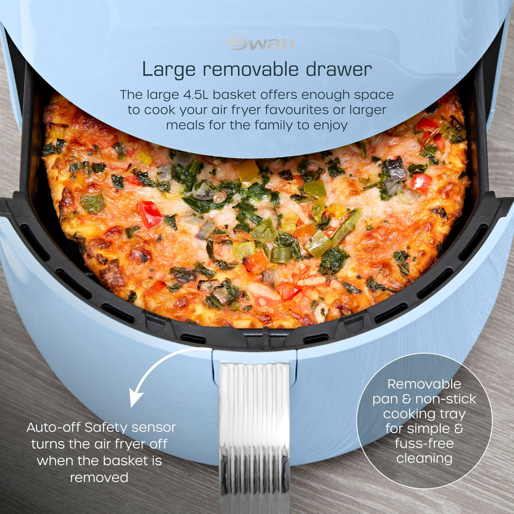 Swan Retro Digital Air Fryer – 4.5L 1500W with 8 Pre-Sets, Blue