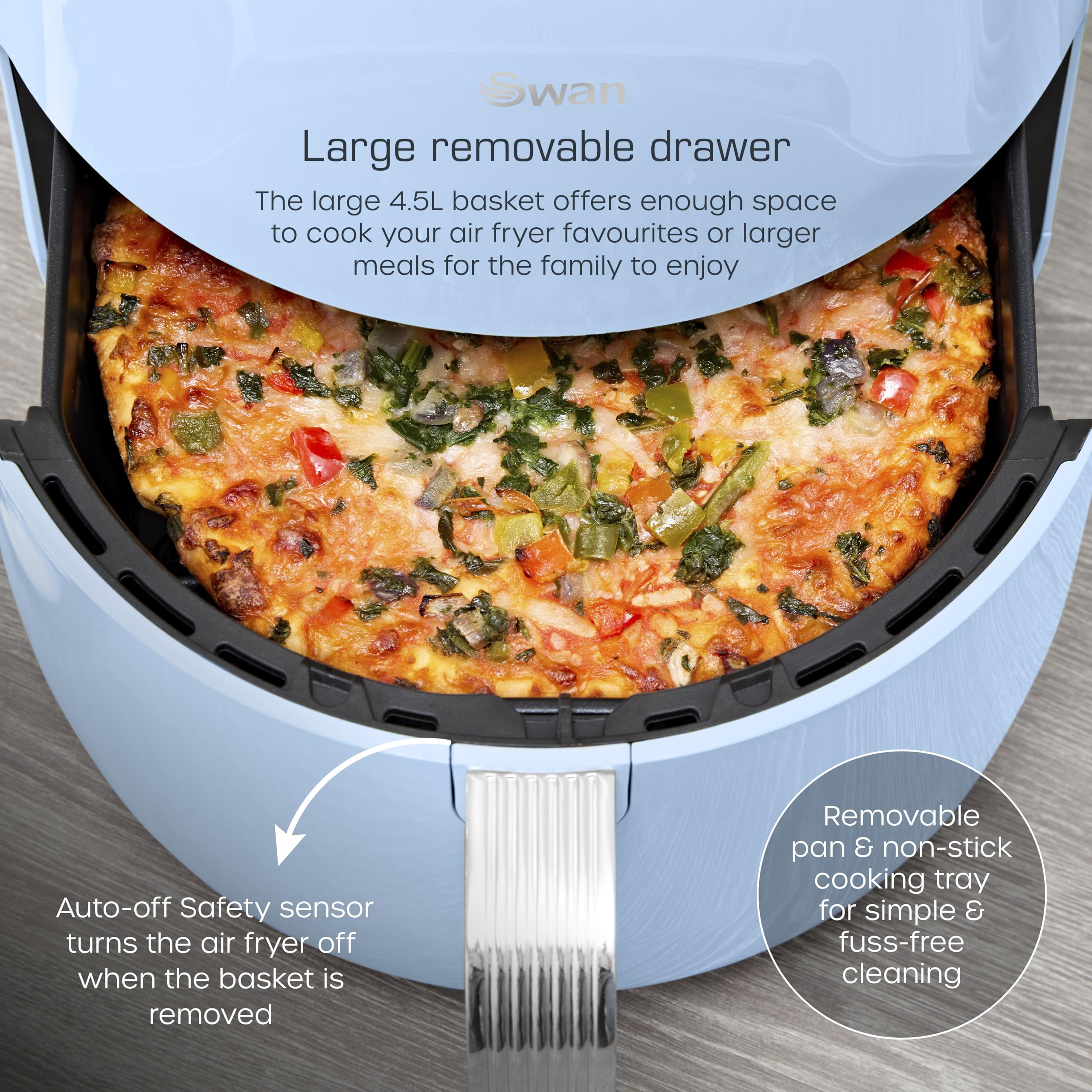 Swan Retro Digital Air Fryer – 4.5L 1500W with 8 Pre-Sets, Blue
