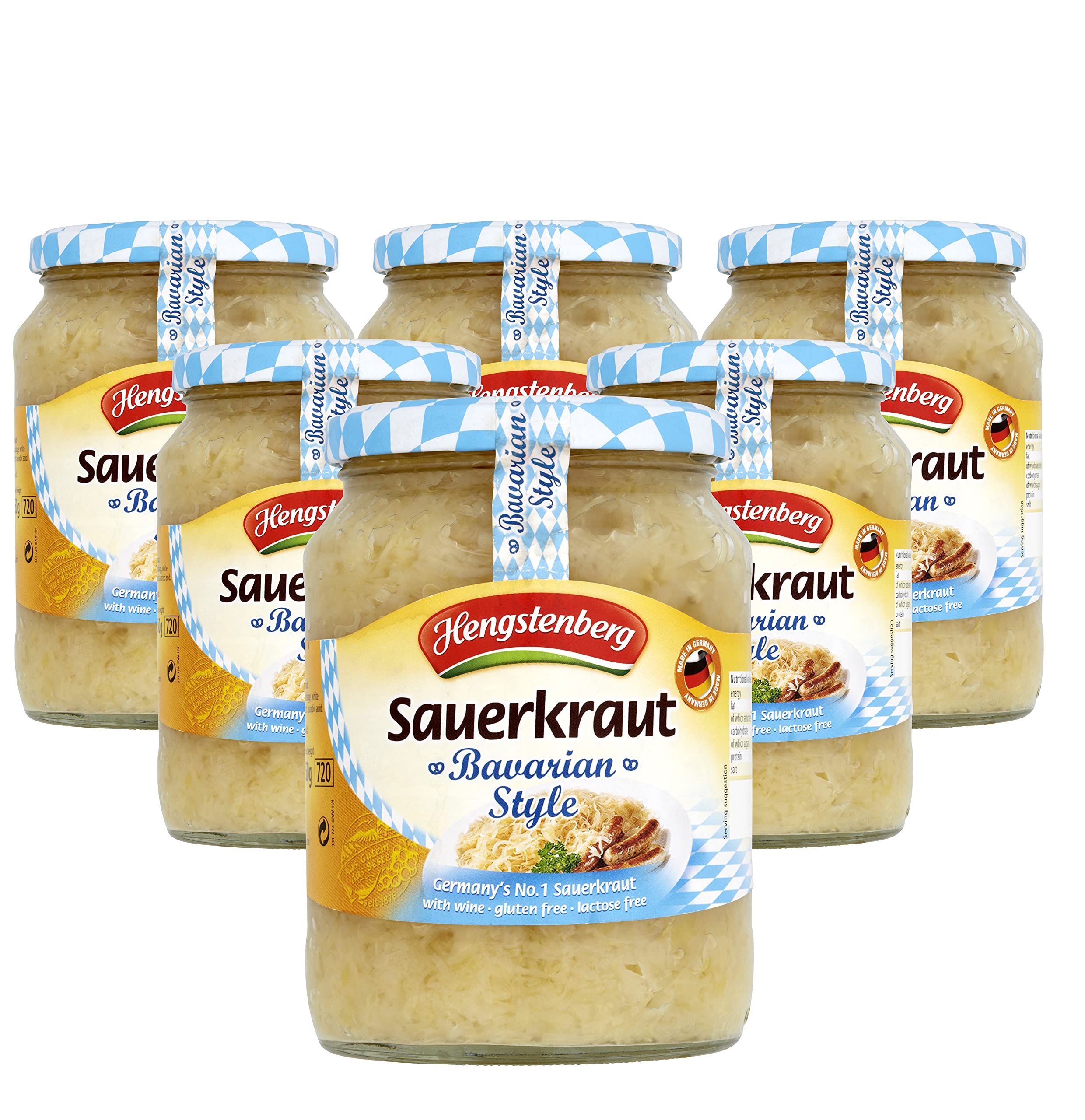 Hengstenberg Mild Sauerkraut with White Wine - 680g Glass (Pack of 6)