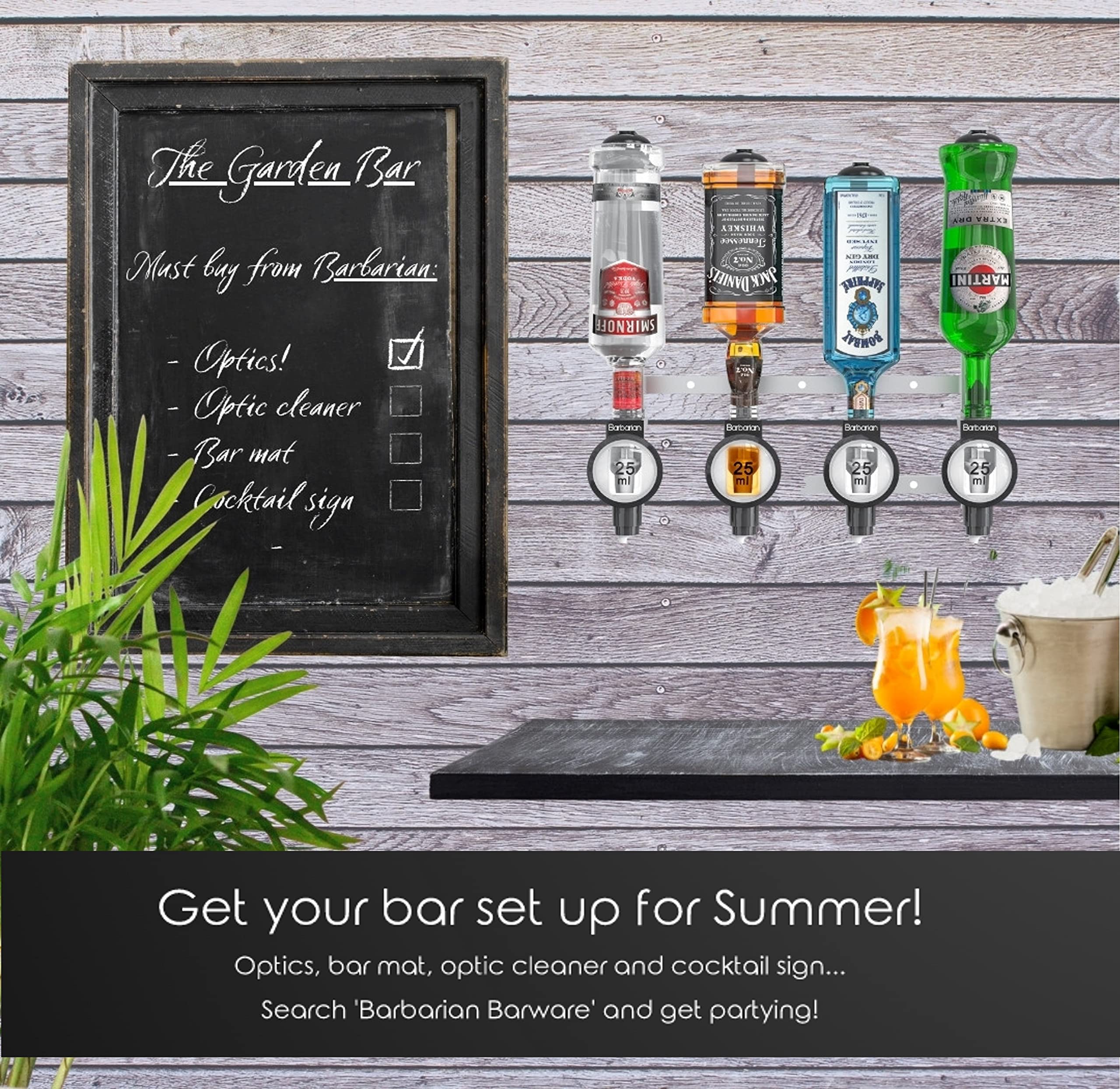Barbarian 4 Bottle Spirit Optics | Wall Mounted Bar Butler Dispenser