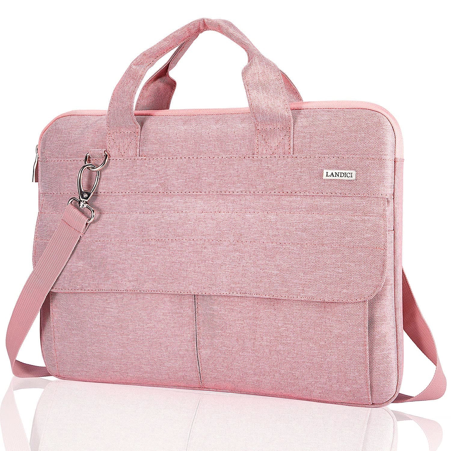 LANDICI 15.6 Inch Laptop Bag – Waterproof Slim Briefcase with Strap, Pink