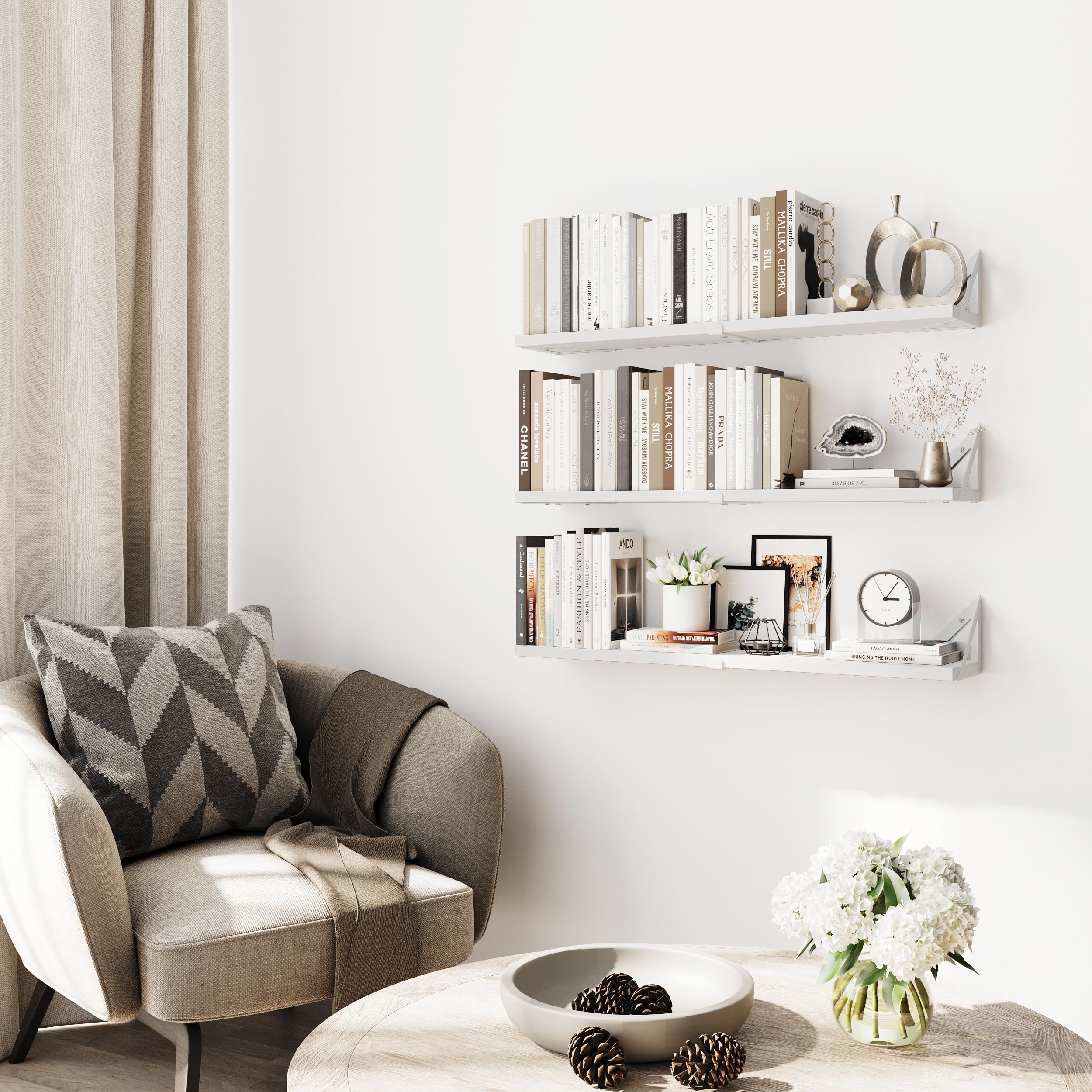 CASSA Floating Wall Shelves Set of 3 – Rustic Paulownia Wood Bookcase