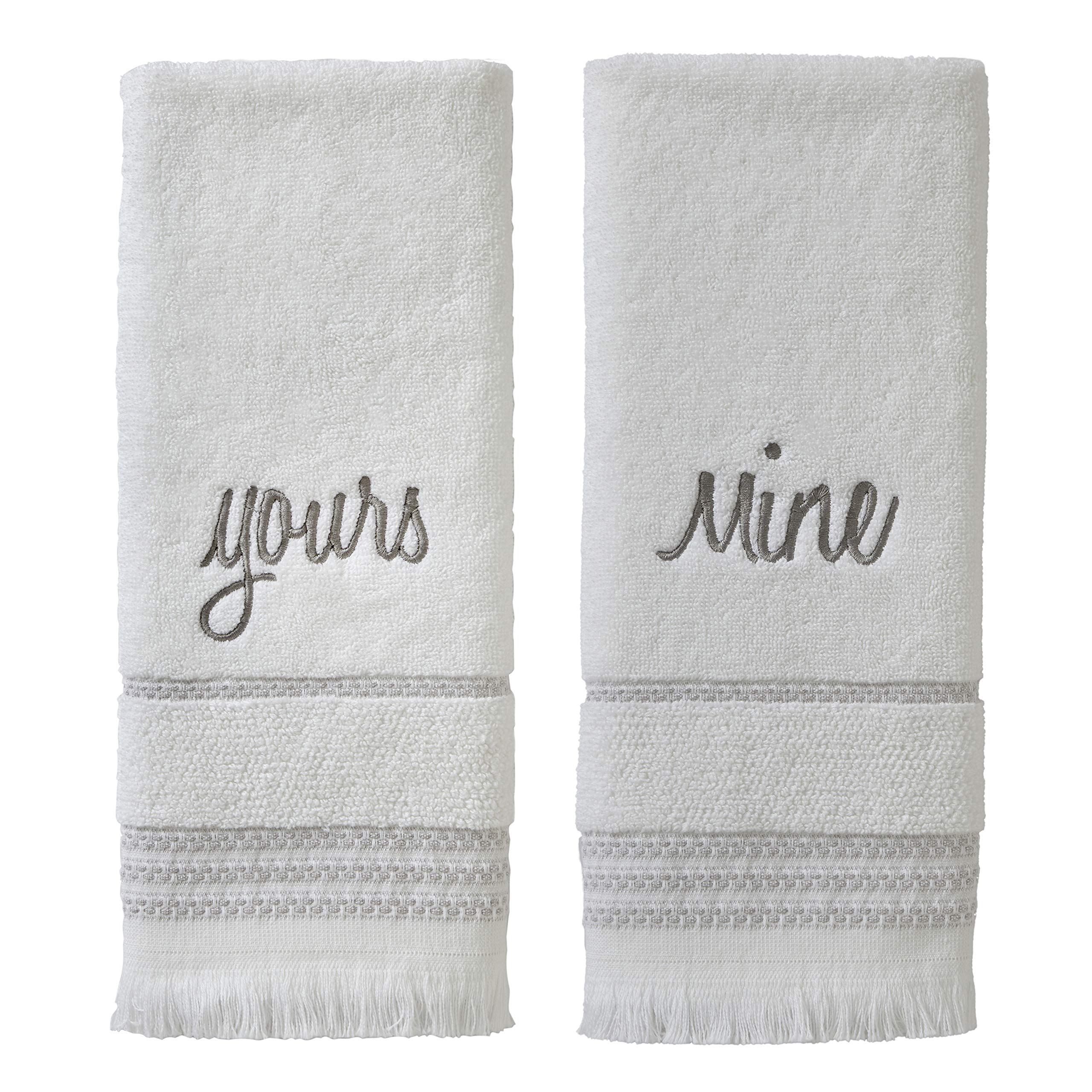 SKL Home Yours & Mine Hand Towel Set | 100% Cotton White Terry - 2pc