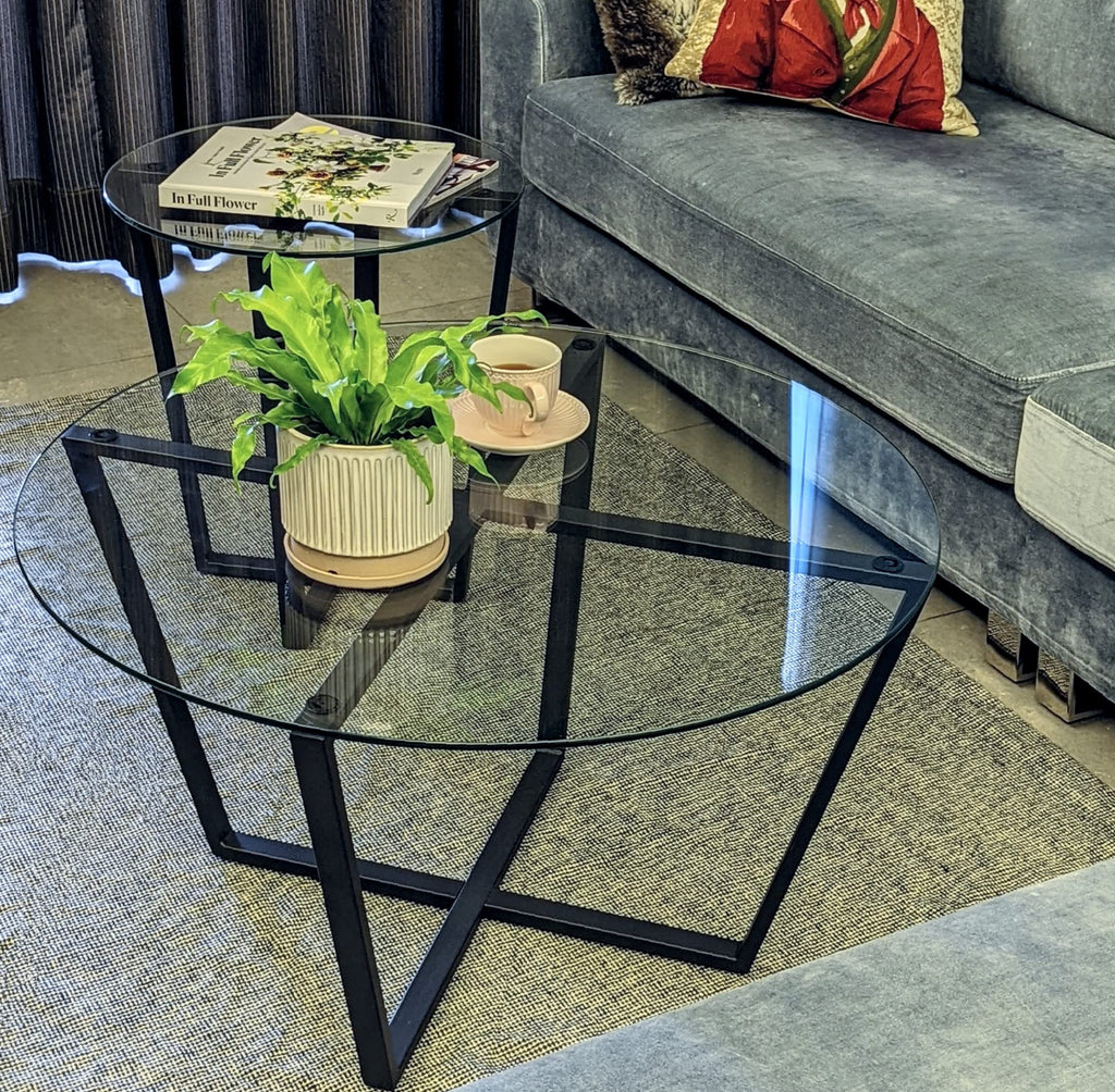 Mango Steam Round Metro Glass Coffee Table/Side Table/for Living Room & Dining Room - Clear Top/Black Base - image 5