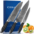 Czeslaw Japanese Damascus Kitchen Knife Set - 3 Piece Black