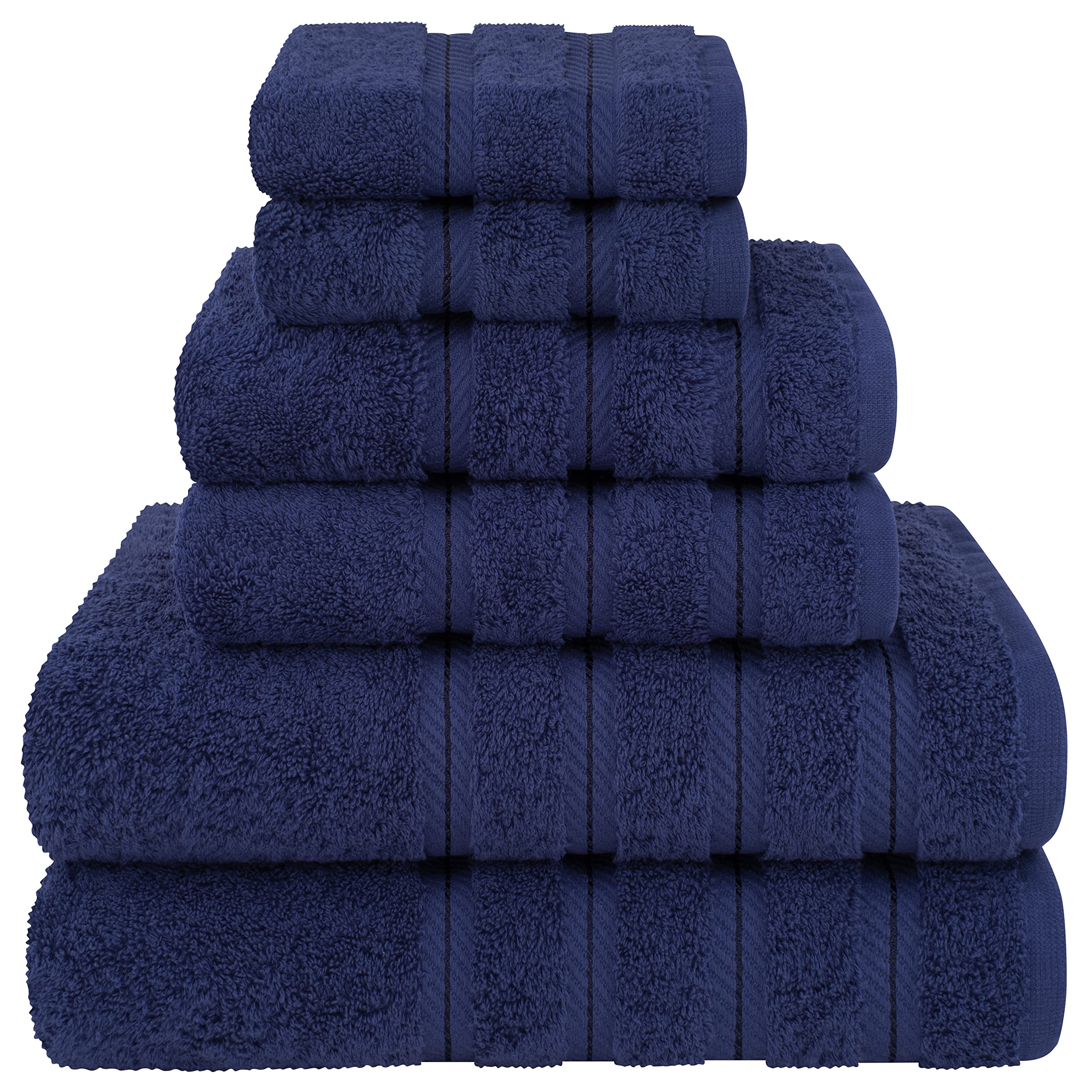 American Soft Linen 6-Piece Turkish Cotton Bath Towel Set - Navy Blue