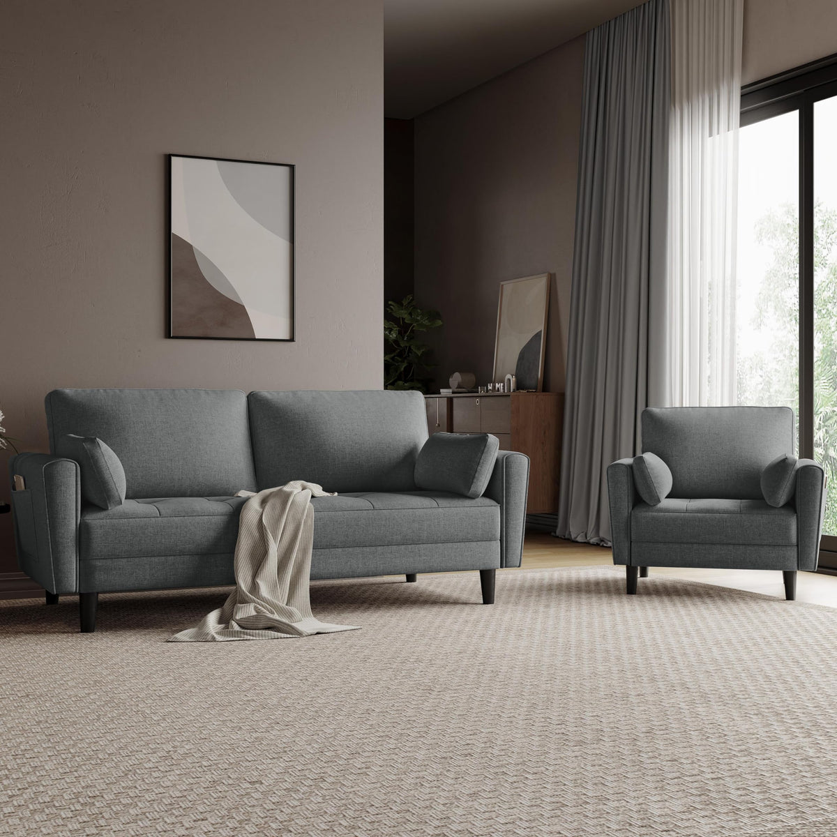 Yaheetech Dark Grey Fabric Oversized Ergonomic High Back Lounge Armchair - image 4