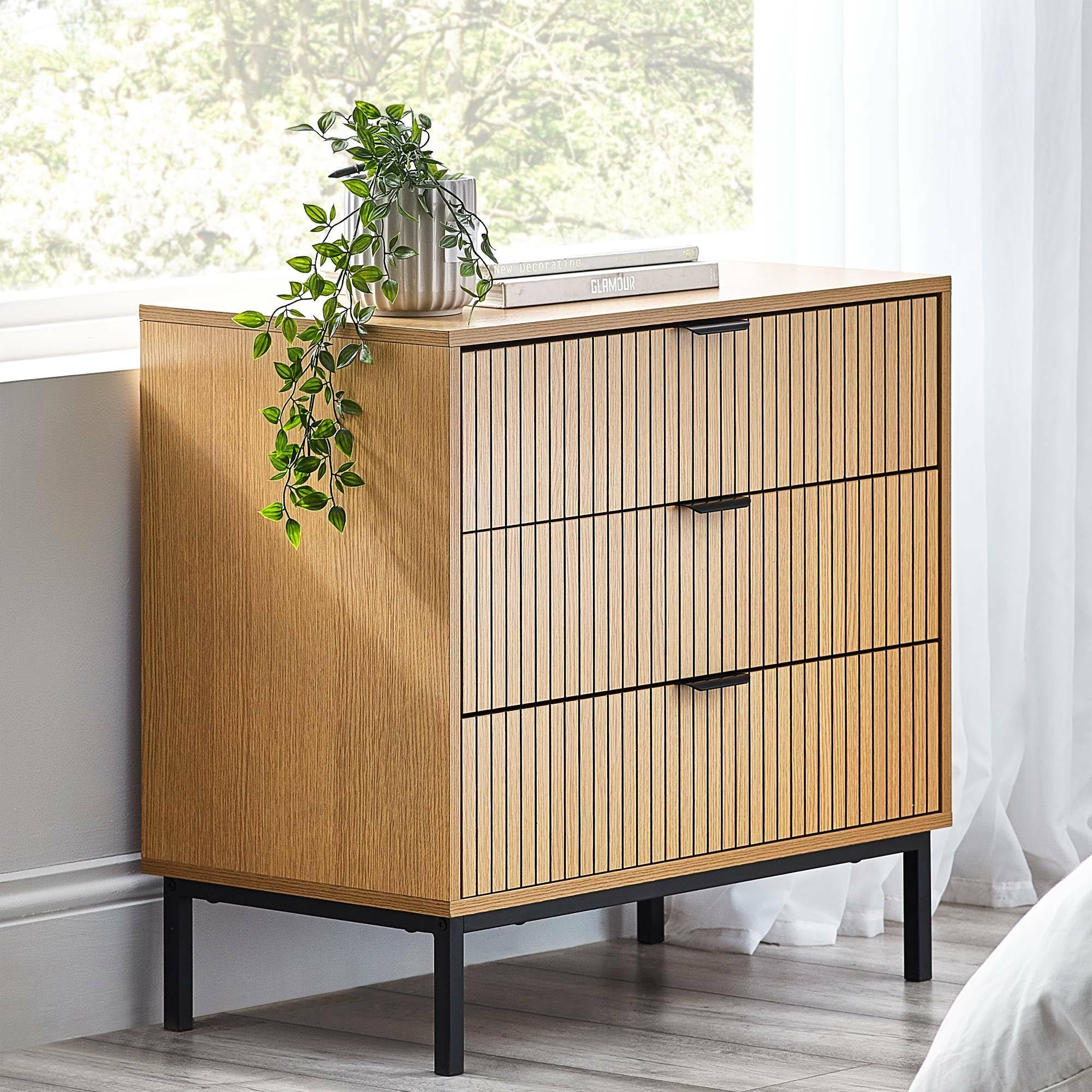Julian Bowen Sia 3 Drawer Chest – Modern Slatted Wood Dresser