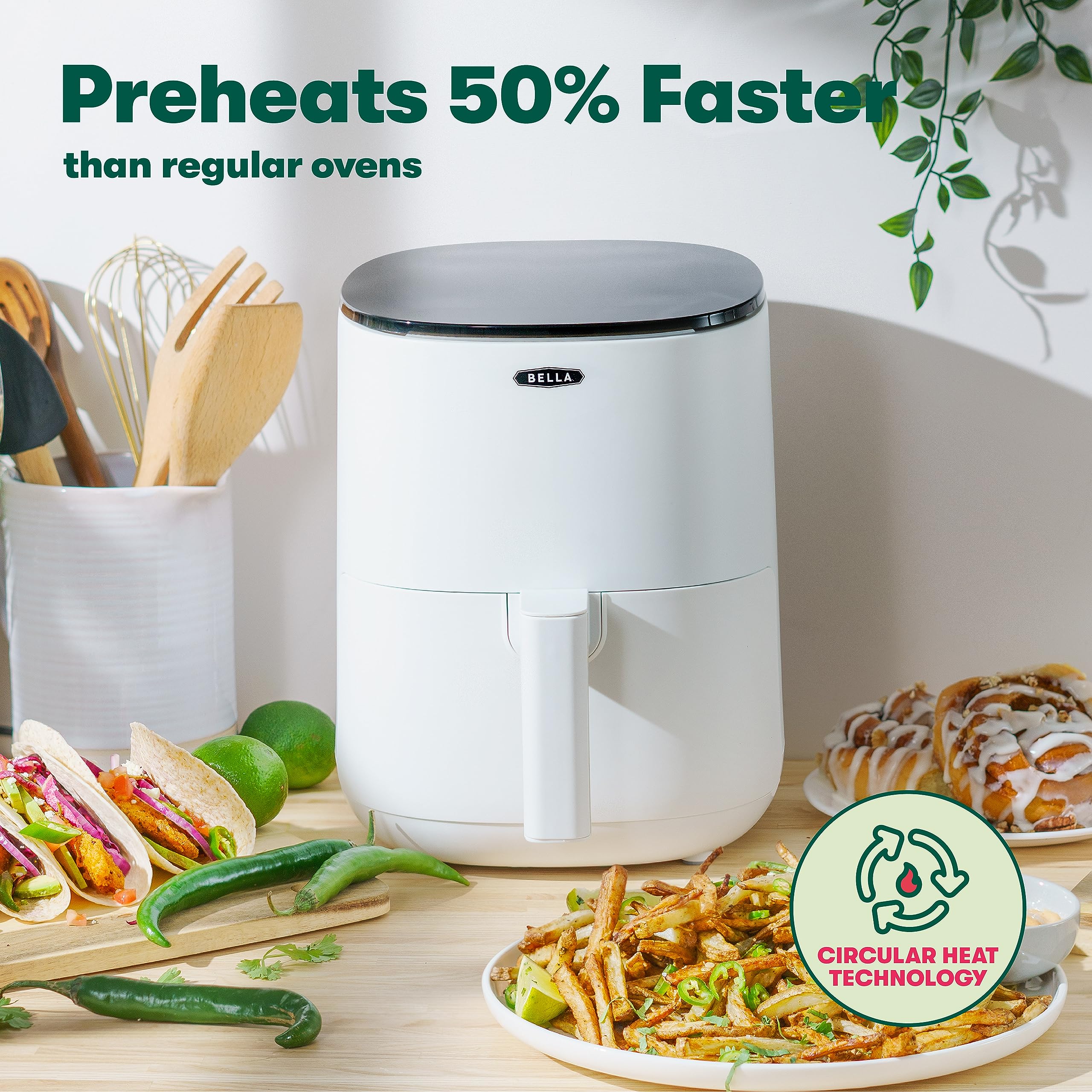 BELLA 3L Touchscreen Air Fryer Oven | 5-in-1 Multicooker, 1400W - Matte White