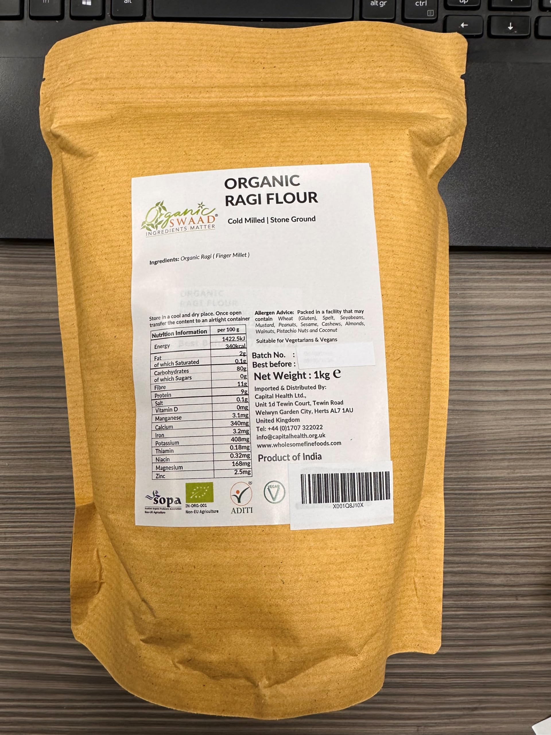 Ancient Grains Organic Finger Millet (Ragi) Flour - 1kg Certified