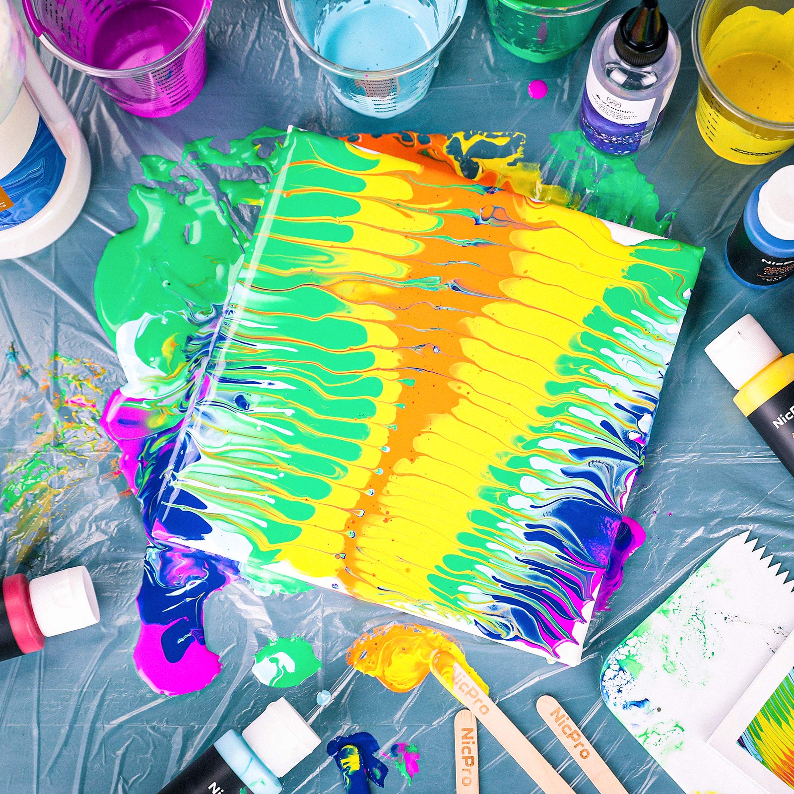 Nicpro Acrylic Pouring Kit – 19 Colors Fluid Art Starter Set with Tools