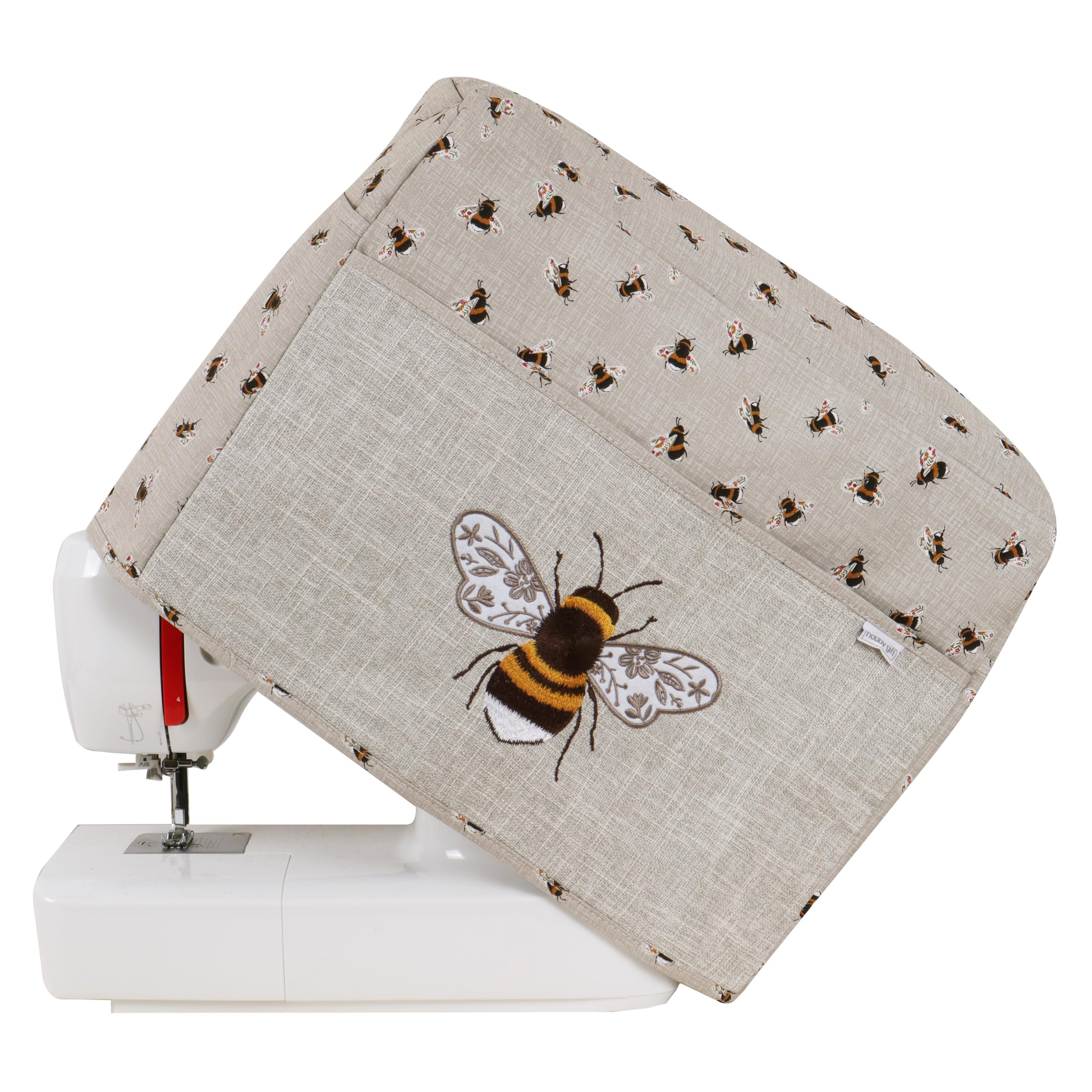 Hobby Gift Bee Embroidered Sewing Machine Dust Cover with Pockets