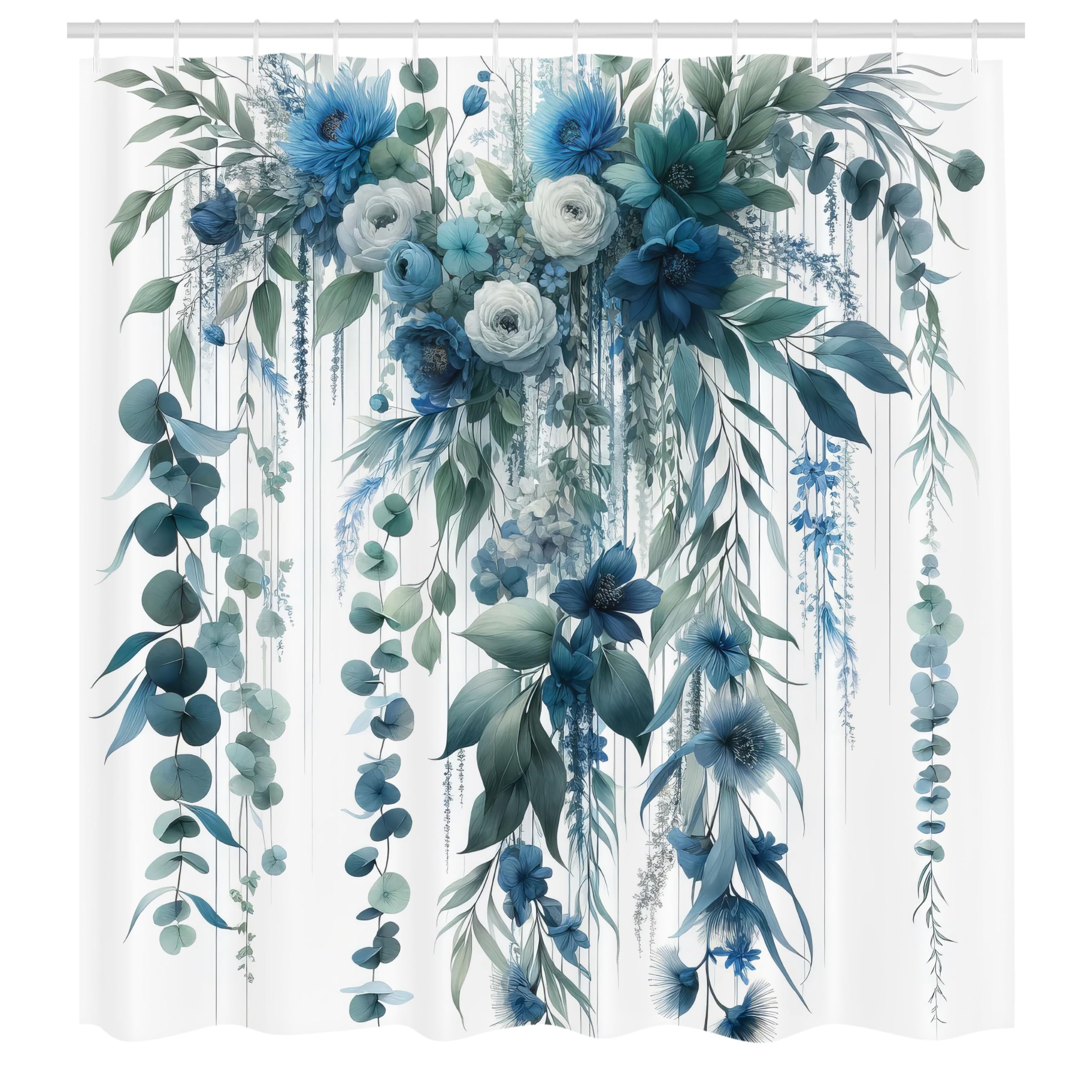 Abakuhaus Floral Shower Curtain | Waterproof Fabric Bathroom Decor – Sea Blue