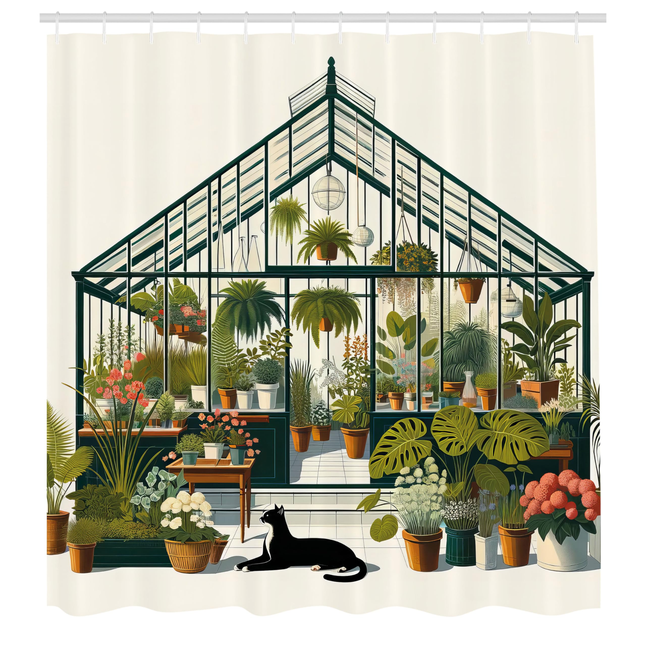 Abakuhaus Botanical Shower Curtain | Waterproof Fabric | Olive Green