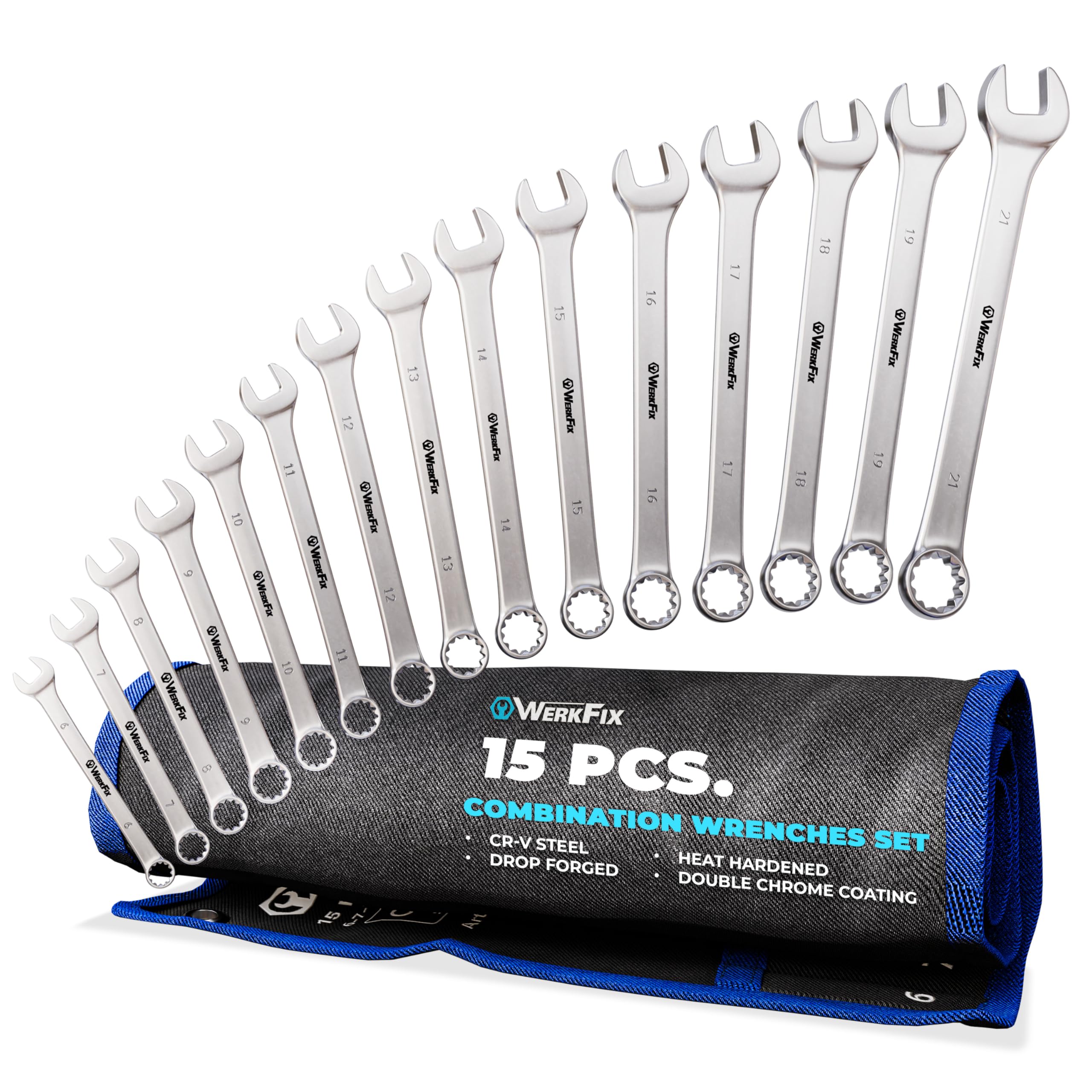 WERKFIX 15-Piece Combination Spanner Set | 6-21mm CRV Steel Wrench