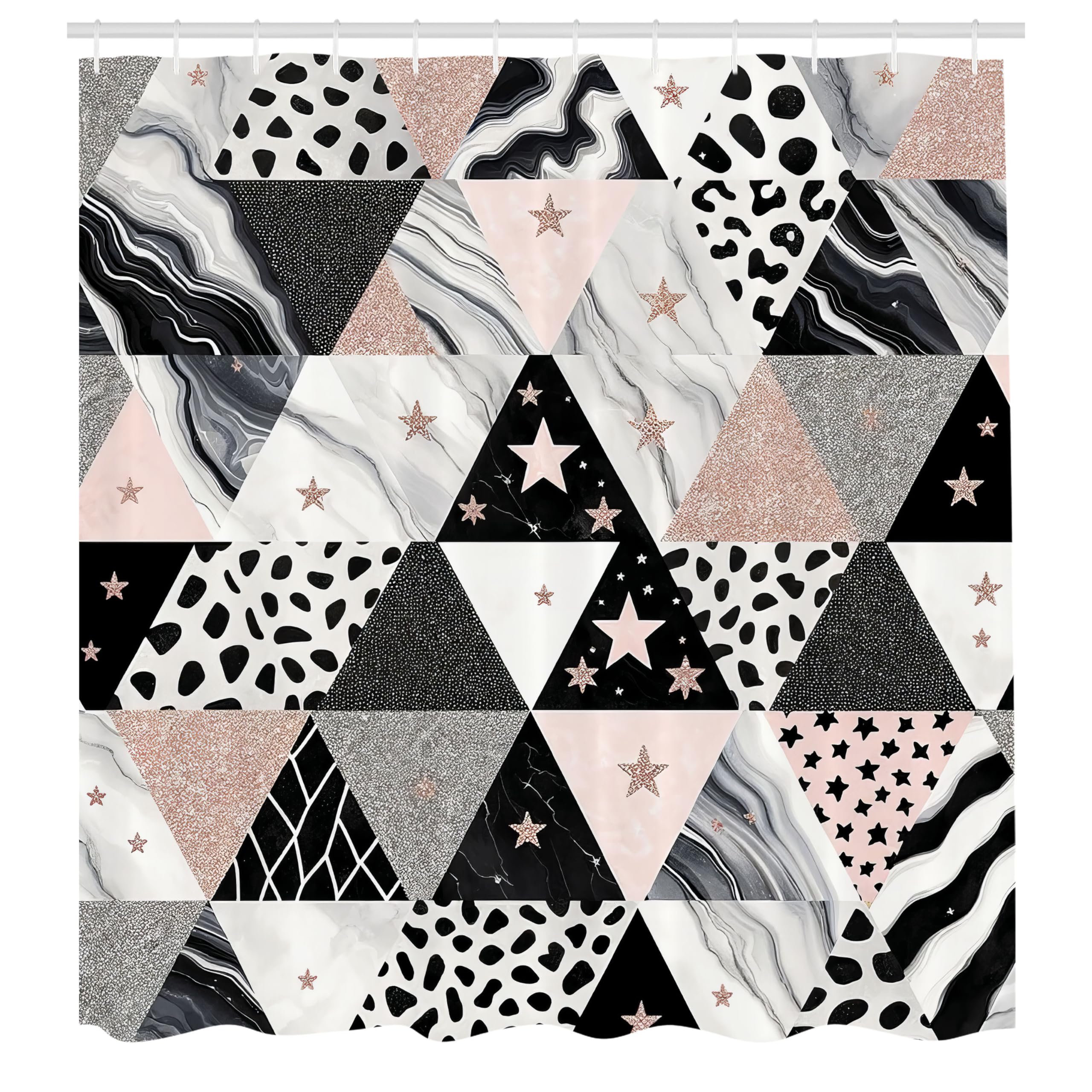 Abakuhaus Pink Starry Triangle Shower Curtain | Waterproof Fabric, 175x200cm