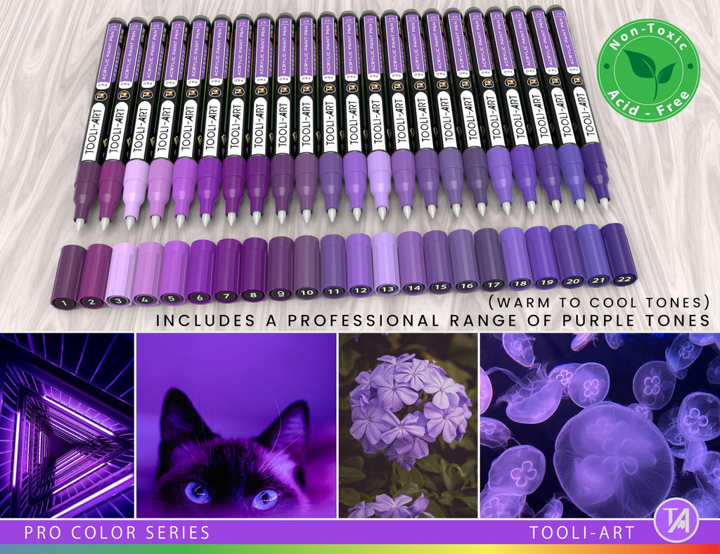 Jolof Store Acrylic Paint Pens - 22 Purple Tones 0.7mm Extra Fine Tip Set