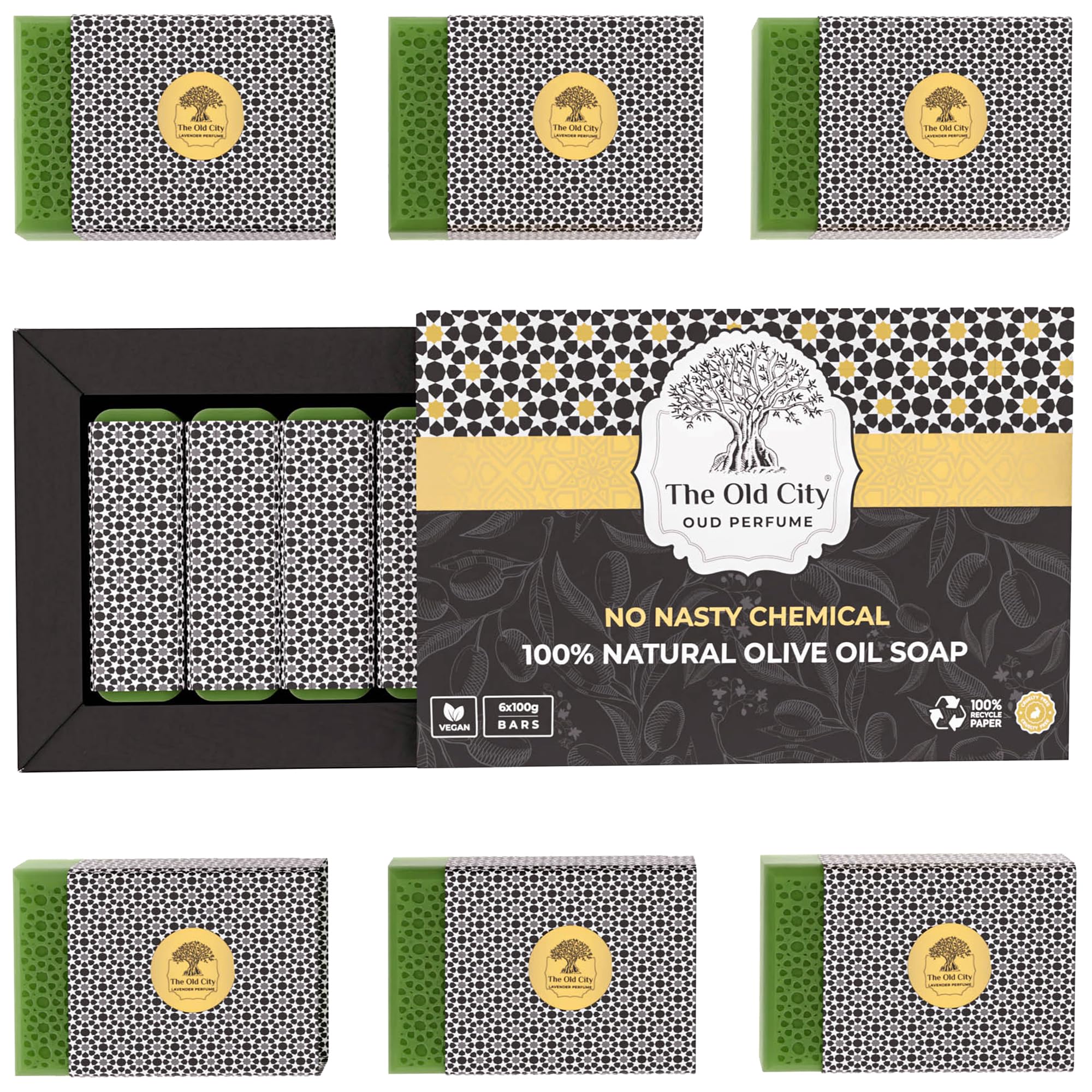 Luxury Oud Soap Bar | Handmade Olive & Laurel Oil | 6x100g