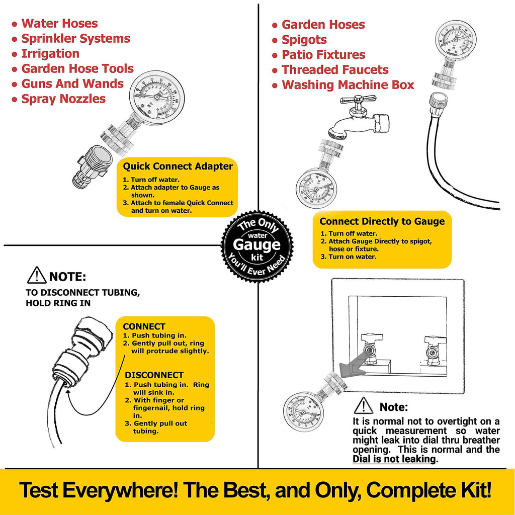 Flow Doctor Water Pressure Gauge Kit | 0-200 PSI Glycerin Filled 6-Piece Set