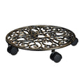 Relaxdays Cast Iron Plant Caddy | Round 33.5cm Metal Pot Trolley - Bronze