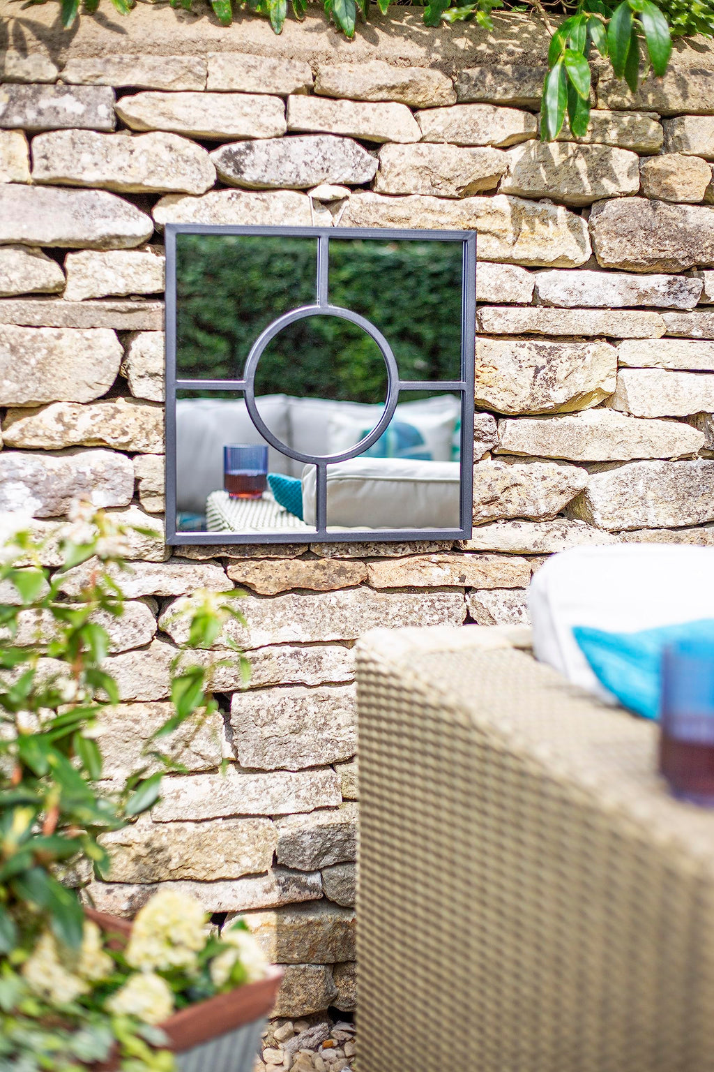 La Hacienda Black Square Garden Mirror – Durable Steel Outdoor Wall Decor