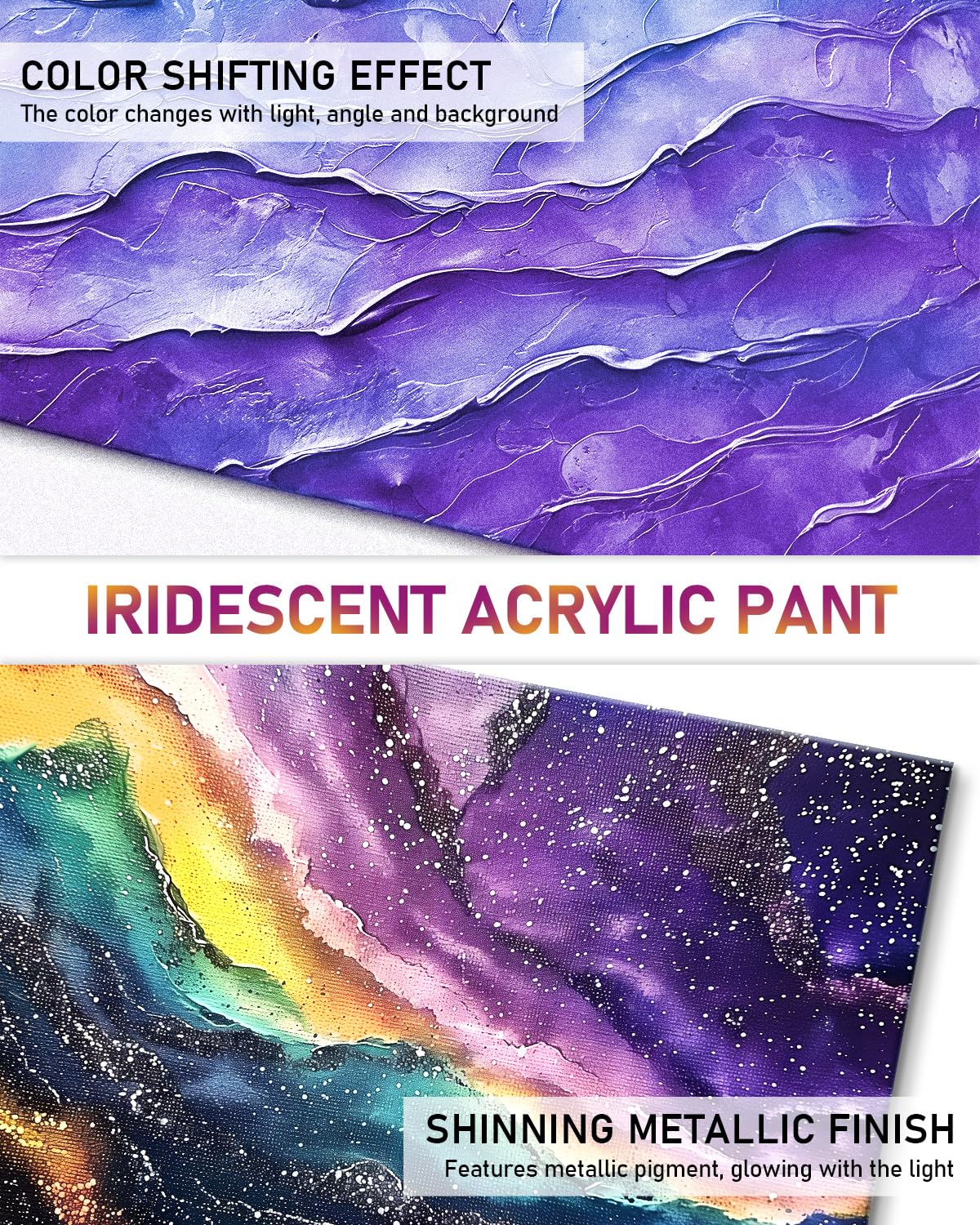Nicpro 20 Color Iridescent Acrylic Paint Set | 250ml Bulk Color Shifting