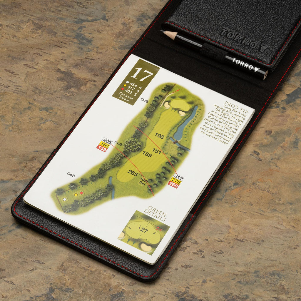 TORRO Genuine Leather Golf Scorecard and Yardage Book Holder - Black