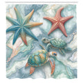 Abakuhaus Coastal Shower Curtain | Starfish & Sea Turtles | 175 x 200 cm
