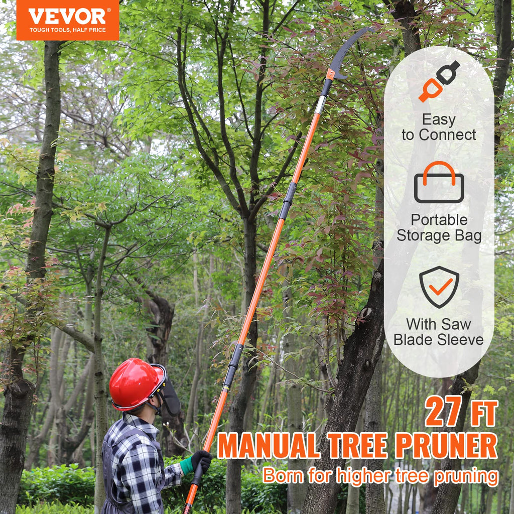 VEVOR 27 ft Extendable Pole Saw | Carbon Steel Blade Tree Pruner