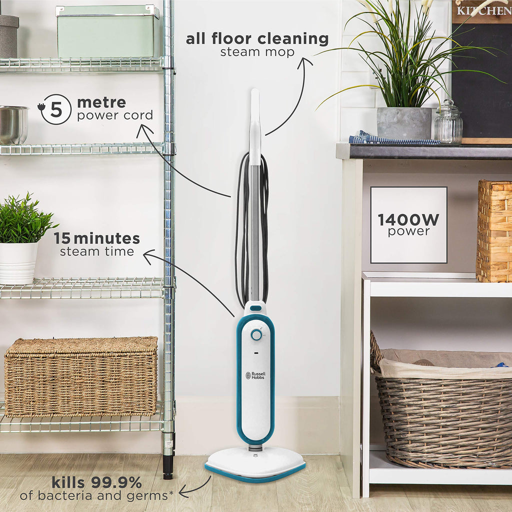 Russell Hobbs RHSM1001-G Steam Mop – Lightweight Floor Cleaner, Aqua