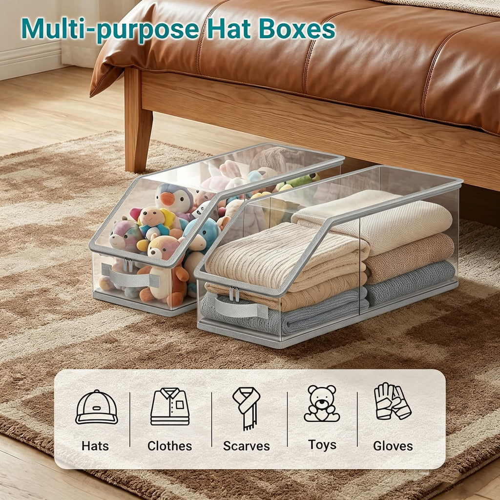 Monqueen Clear Baseball Cap Organizer Stackable Hat Box with Front Handle - image 4