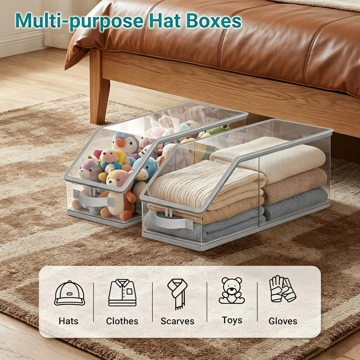 Monqueen Clear Baseball Cap Organizer Stackable Hat Box with Front Handle - image 4