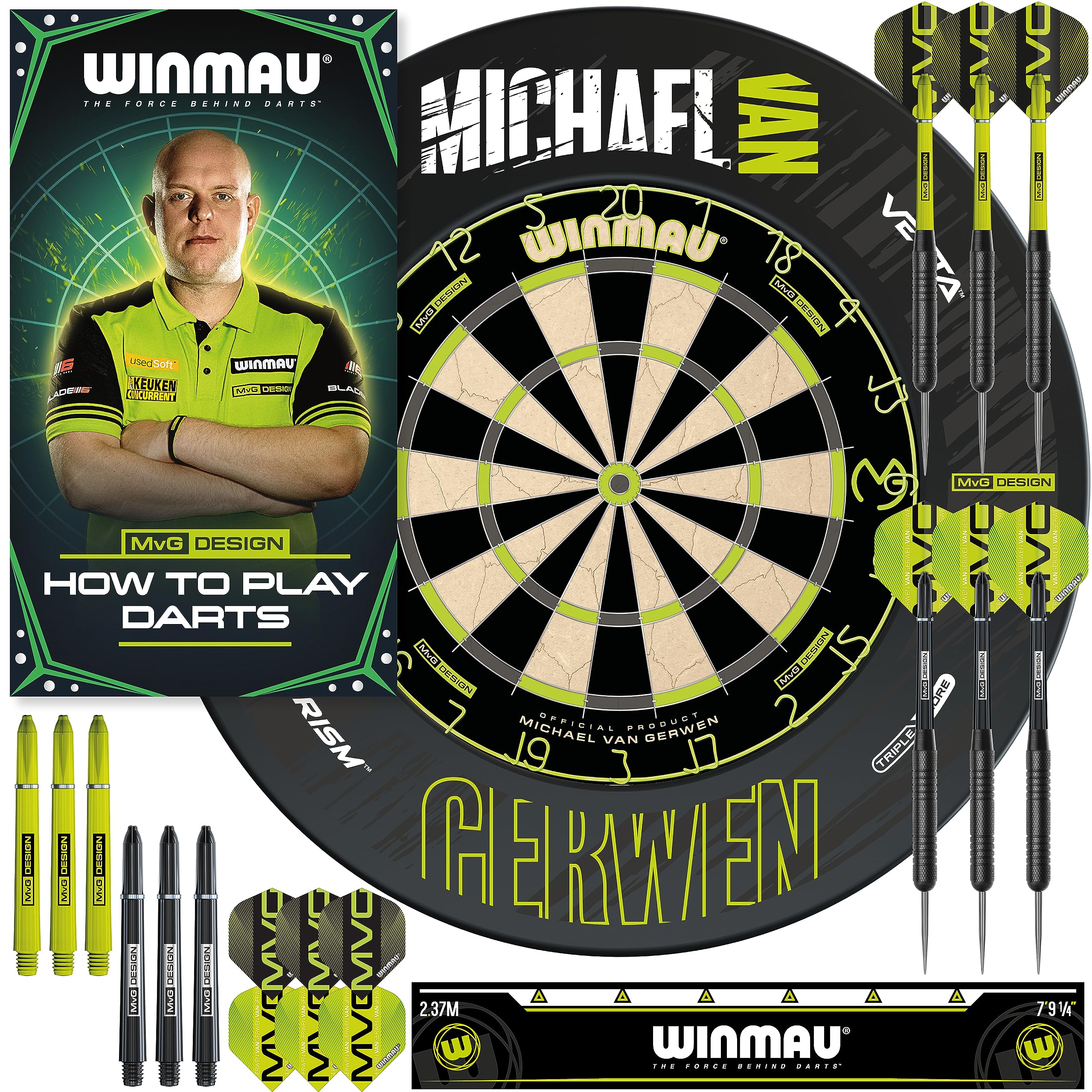 Winmau Michael van Gerwen MvG Dartboard Set with Surround and Darts