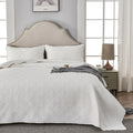 Qucover Super King White Quilted Bedspread – 3-Piece Geometric Summer Quilt