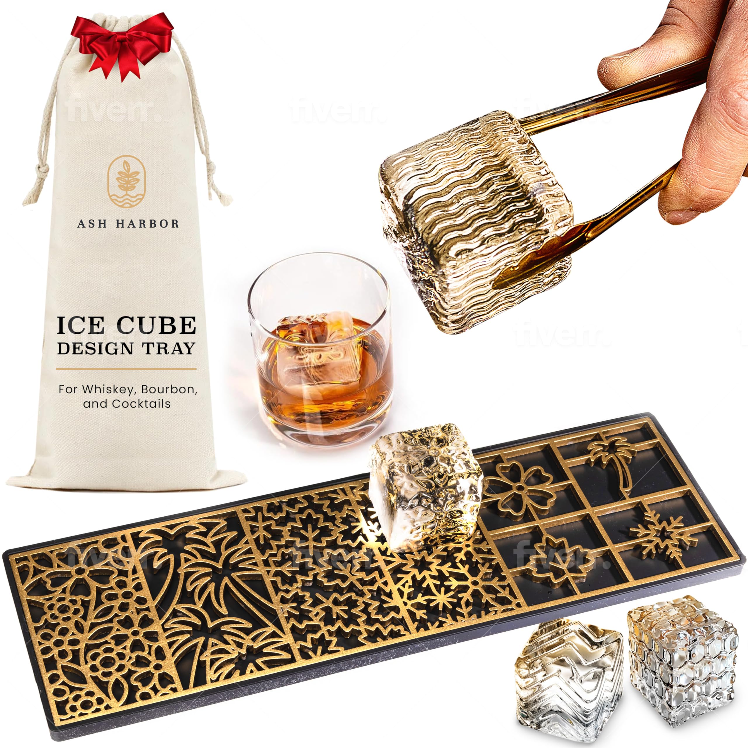 Ash Harbor Ice Designer Tray – Aluminum Whiskey Ice Cube Stamp Mold