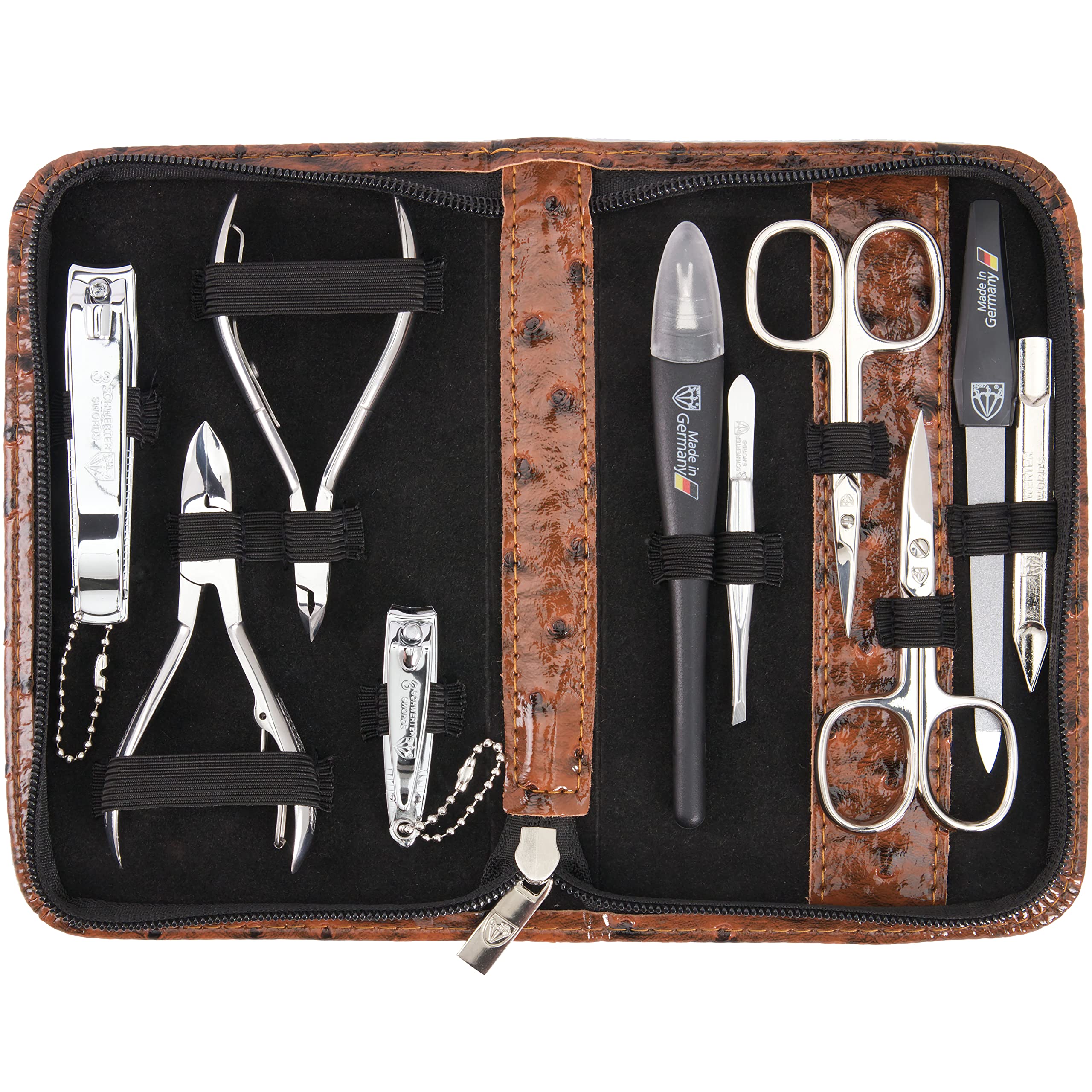 3 Swords Germany 10-Piece Manicure Pedicure Kit | Ostrich Leather Case