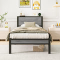 Diahomy Single Metal Platform Bed Frame with Wood Storage Headboard