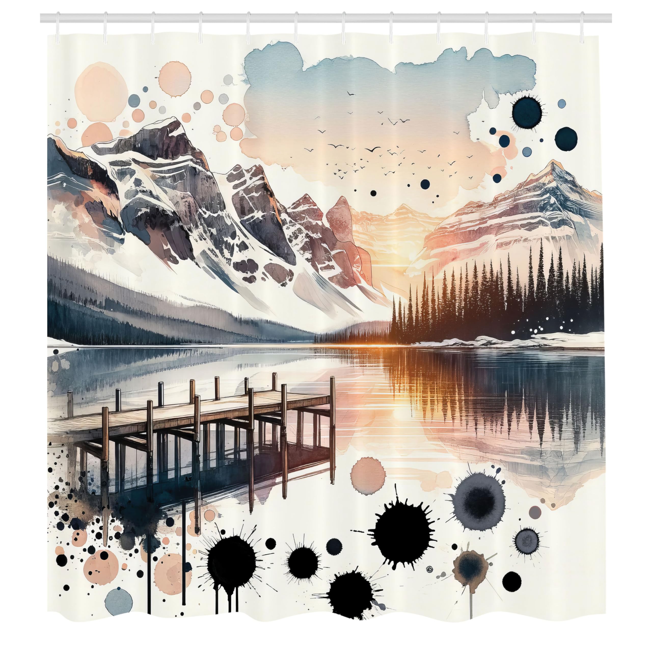 Abakuhaus Mountain Lake Shower Curtain | Waterproof Fabric | 175 x 200 cm
