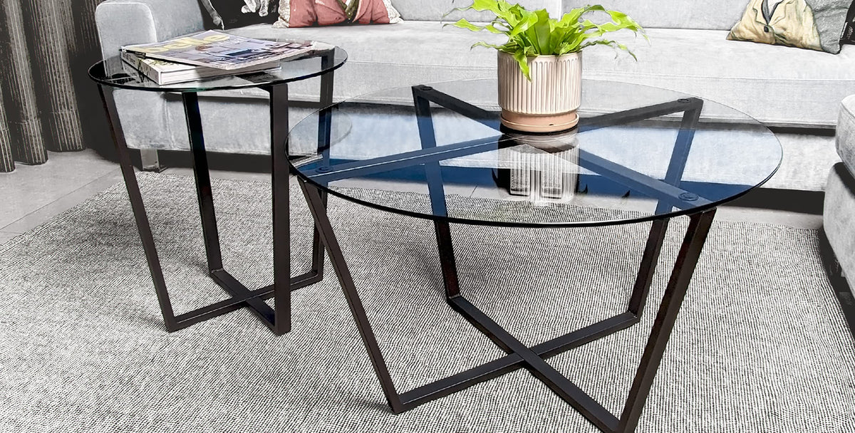 Mango Steam Round Metro Glass Coffee Table/Side Table/for Living Room & Dining Room - Clear Top/Black Base - image 4