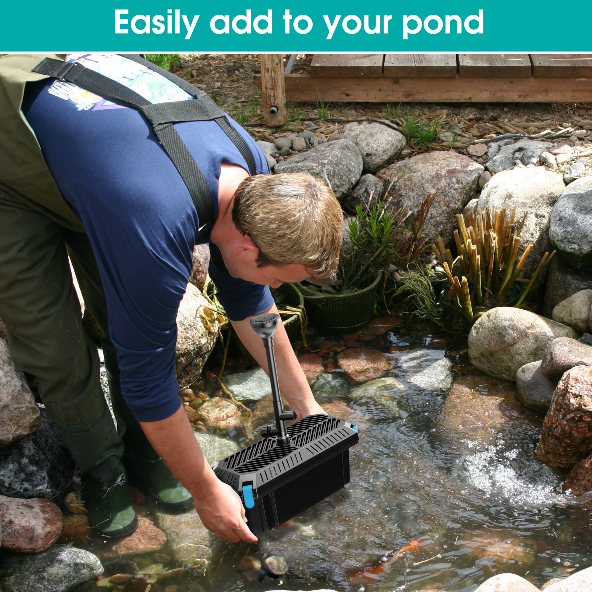 Biling Koi Pond Filter Box with 660GPH Water Pump and 3 Fountain Heads