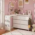 Welfuturer L-Shaped Corner Vanity Desk with 6 Drawers & Power Ports