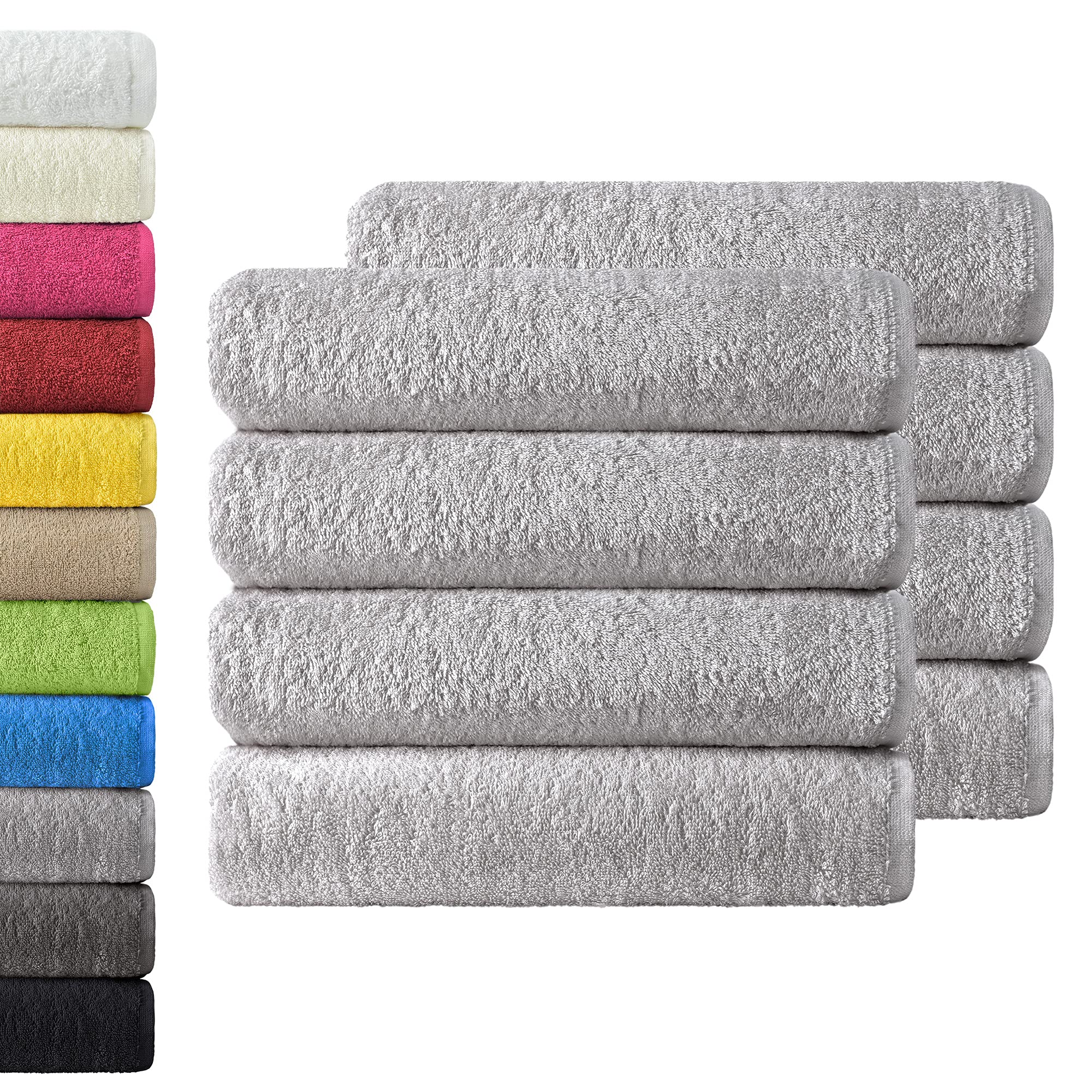 NatureMark 100% Cotton Hand Towel Set – 8 Pack, Silver Grey, 50x100cm