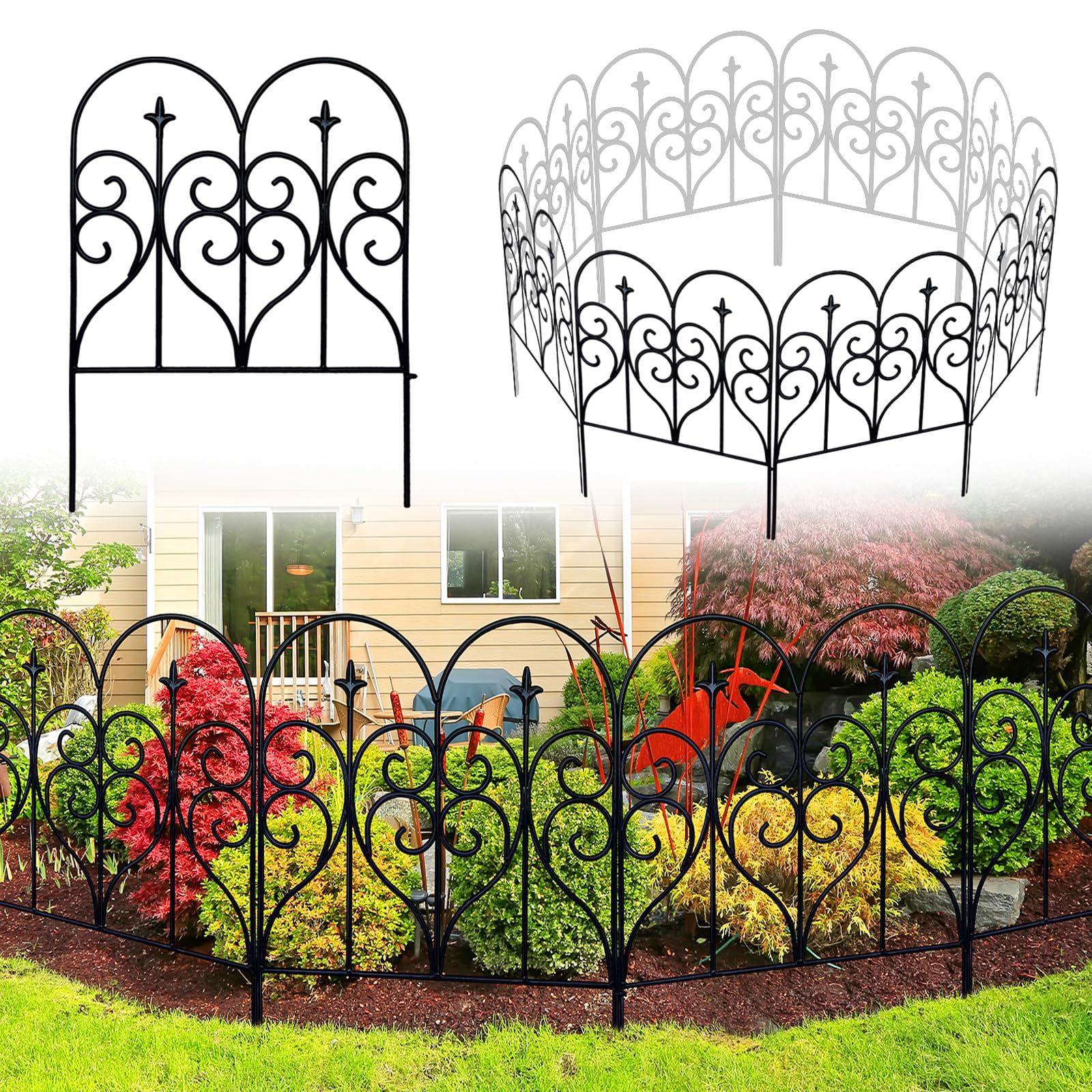 Thealyn Rustproof Metal Garden Fence – 5 Panels, 3m Long Animal Barrier