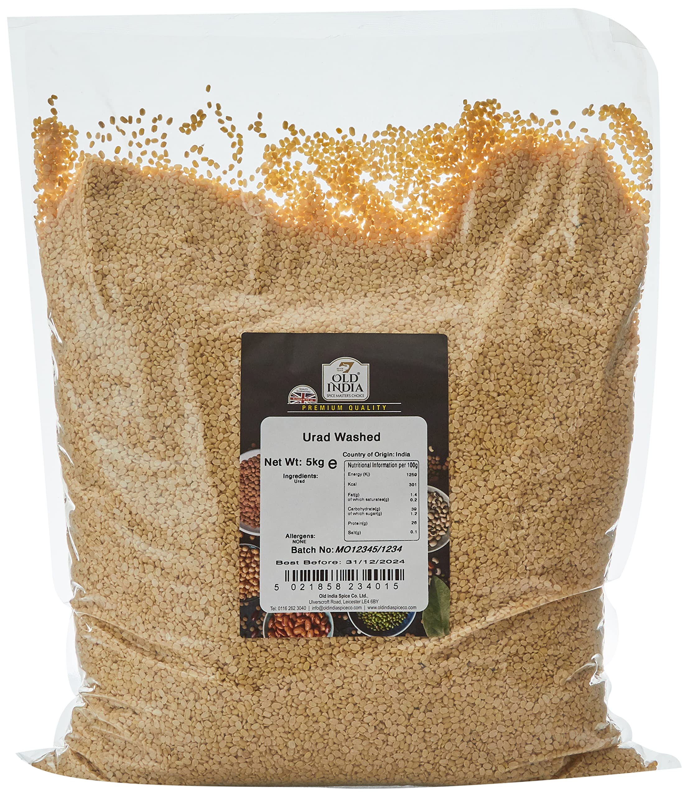 Old India Urad Washed Dal - Bulk Indian Pulses and Lentils, 5kg