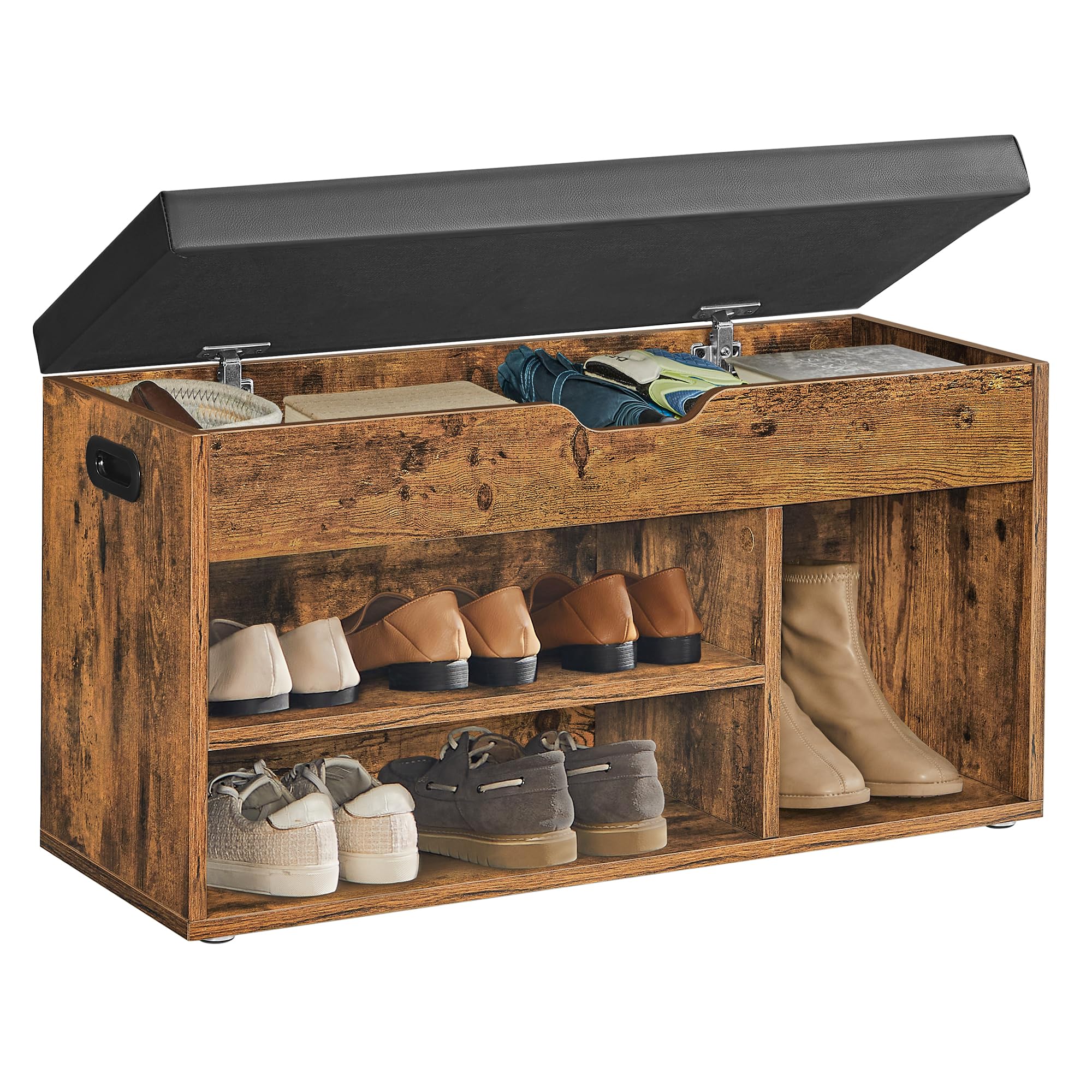 VASAGLE Shoe Bench with Padded Seat and Hidden Storage – Rustic Brown