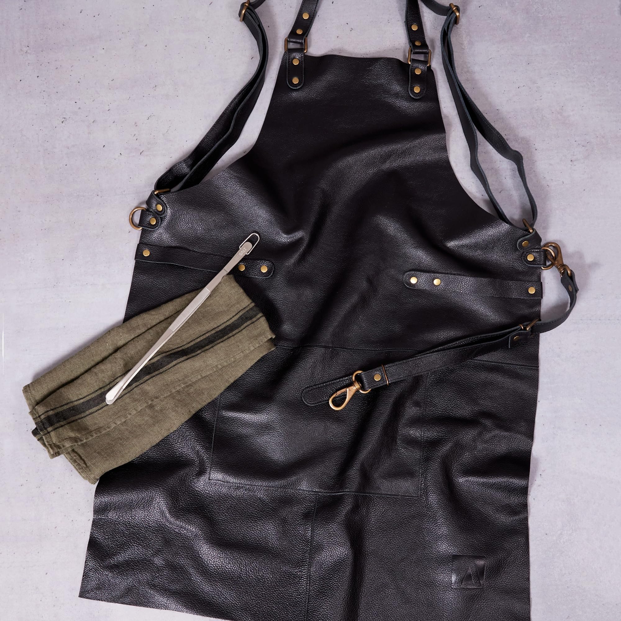REDSALT Premium Leather BBQ Apron – 100% Cowhide Crossback Work Apron