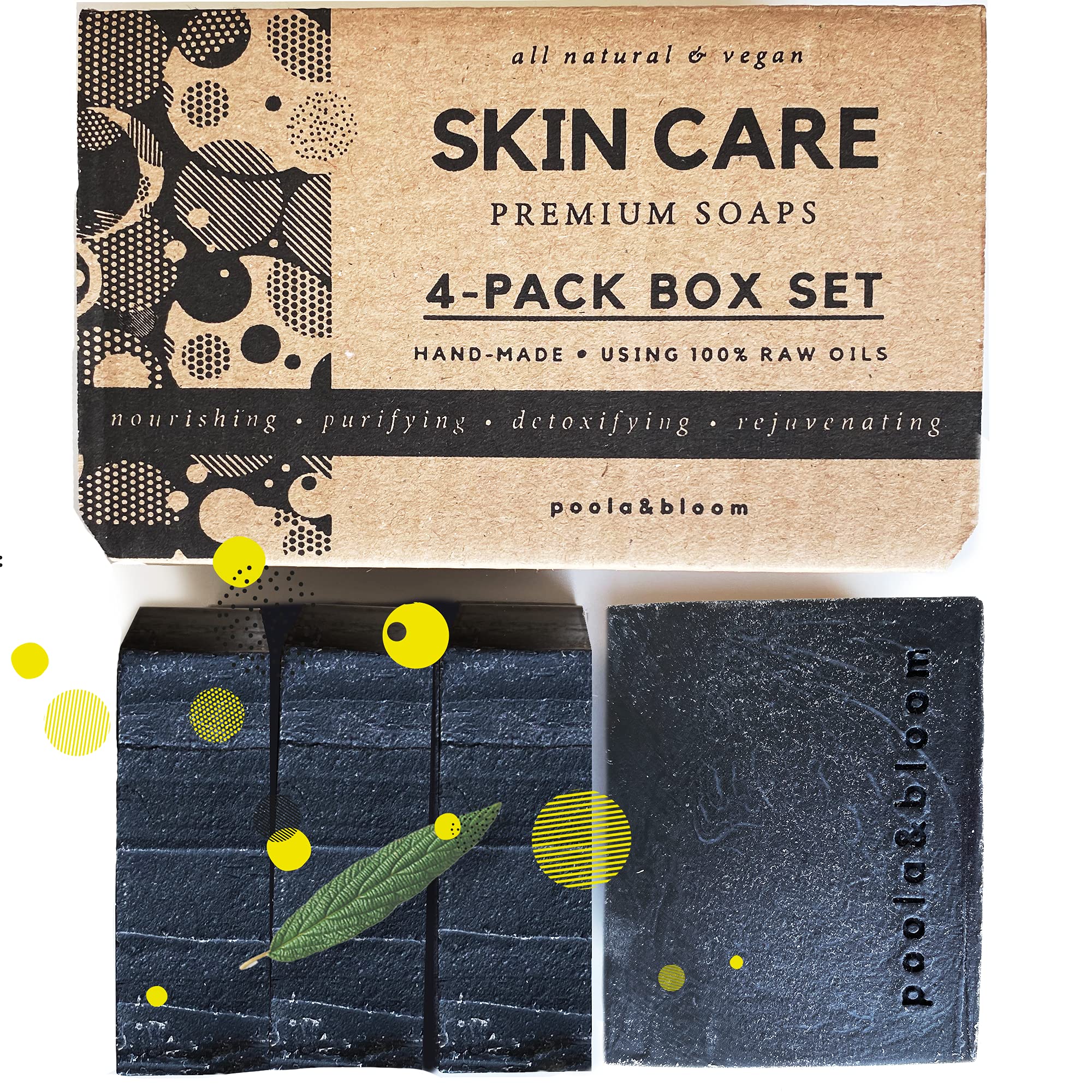 Poola & Bloom Men's Charcoal & Peppermint Exfoliating Soap Set (4 Pack)